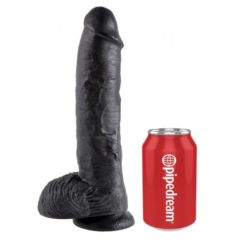 Реалистичный чёрный фаллоимитатор-гигант 10" Cock with Balls - 25,4 см.