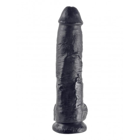 Реалистичный чёрный фаллоимитатор-гигант 10" Cock with Balls - 25,4 см.