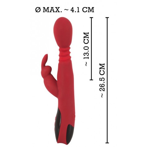 Красный вибромассажер с клиторальным отростком Rabbit Vibrator - 26,5 см.